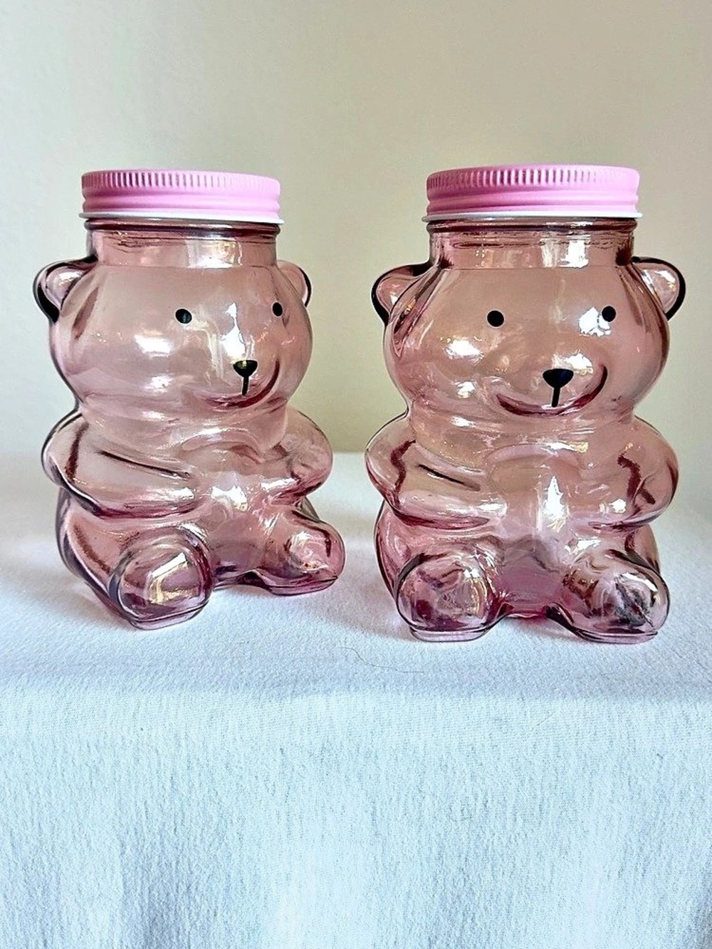 Pink Glass Bear Jars Set of 2 🎀 Kawaii Storage Containers 5”